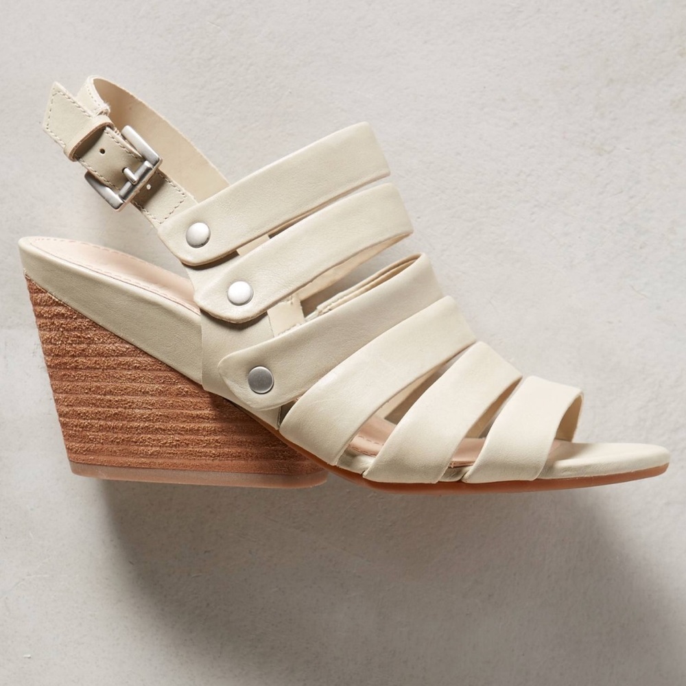 Cream Multistrap Genuine Leather Slingback Wedge - Picture 4 of 5